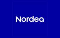 Nordeas logotyp på blå bakgrund.